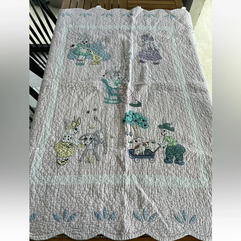 Judi Boisson Bunny Rabbit Floral Embroidery Baby Quilt American Country Vintage